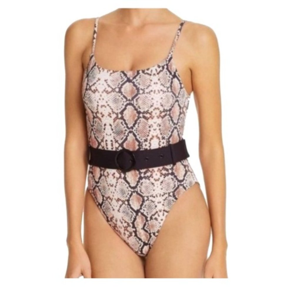 NWT AQUA Lounge Snake Print One Piece High Cut Swimsuit W/ Belt Size XS
